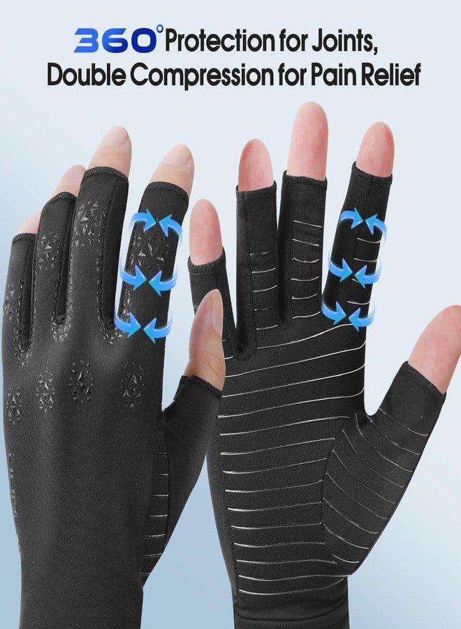 Donfri 2 Pairs Copper Arthritis Compression Gloves Women Men Black (M) - Image 3